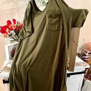 Summer beach tee-shirt dress in olive green